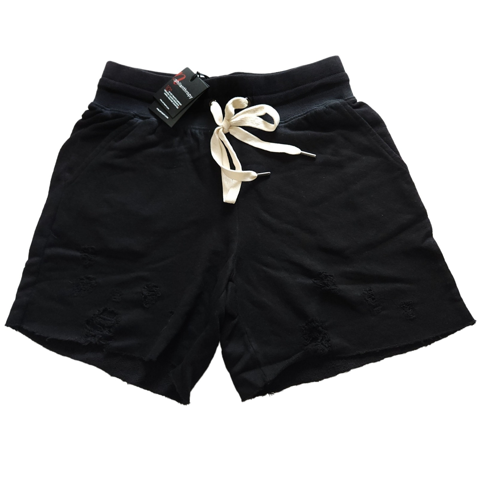 N:Philanthropy Coco Destroyed Distressed Sweat Shorts In Vintage Black Sz L New